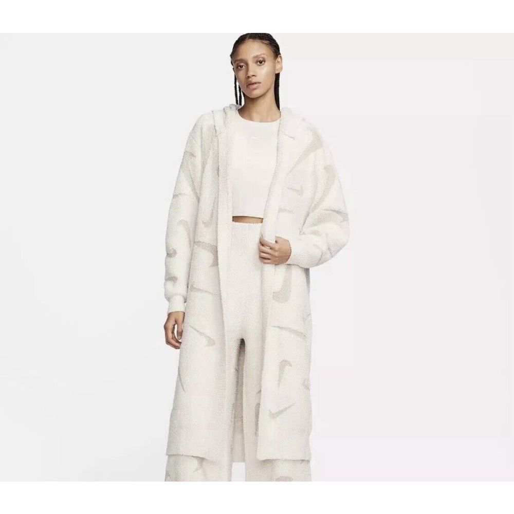 Nike Phoenix Cozy Bouclé Long Knit Cardigan Cream FD4282 105 Women's LARGE - Picture 3 of 8